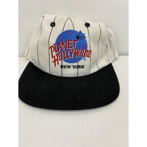 Planet Hollywood New York Snapback Hat VTG White Pinstripe Embroidered 90s As Is